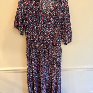 Draper James Floral V-Neck Midi Dress